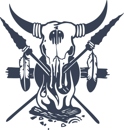 Bull Skull with Spears Feathers and Fire Sticker