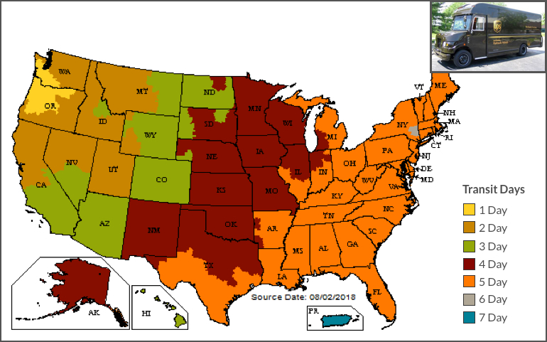 UPS Ground Delivery Map